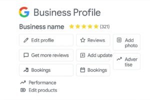 Google Business Profile dashboard showing business info categories services insights and photos optimization